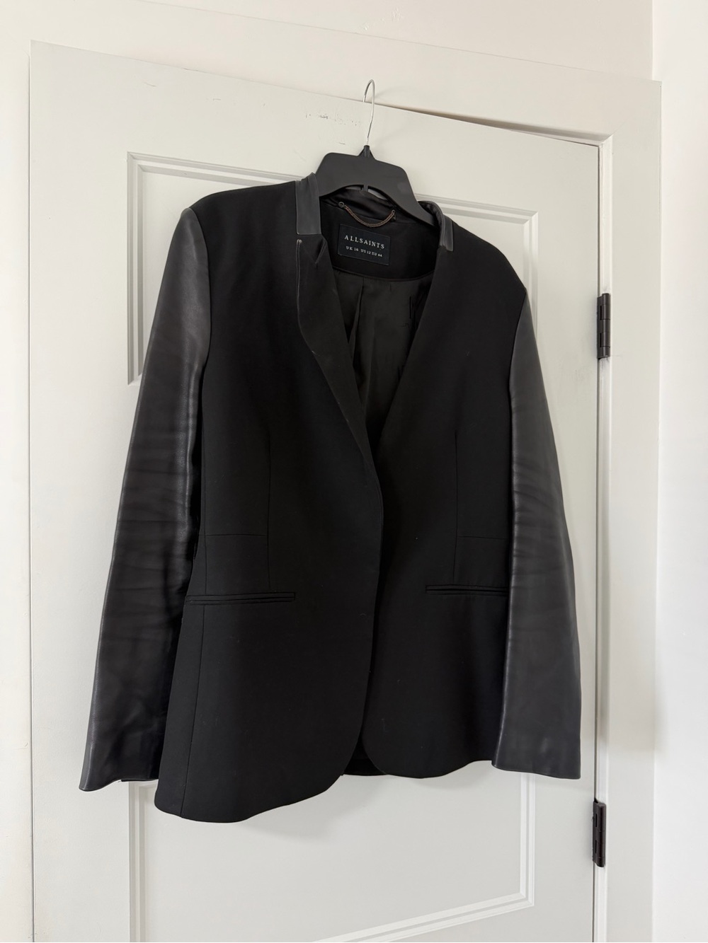 All Saints Women’s Black Blazer with Leather Sleeves - Size US 12